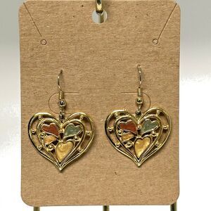 Vintage Pastel Enamel Cut Out Hearts Earrings Gold Tone Multicolor